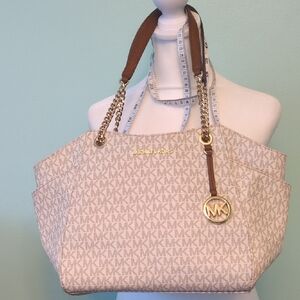 Michael Kors Signature Jet Set Beige and Tan Shoulder Bag